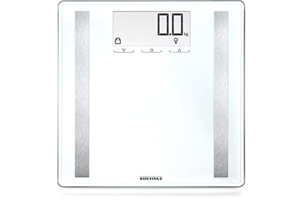 Soehnle  form Sense Control 200, kroppsfett skala, vita vägningsvågar, säkerhetsglasvågar för kroppsvikt kroppsfett, kroppsanalysvågar för kroppsvikt upp till 8 personer, väger i kg, lb och st