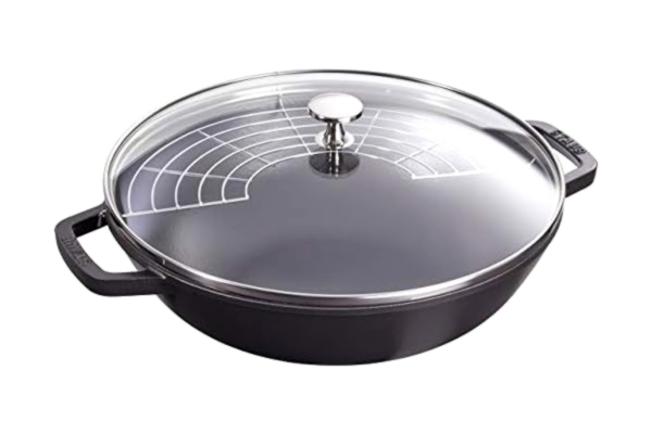 Staub STAUB Wok Round, Black, 30 cm (Includes Lid and Steaming Rack)