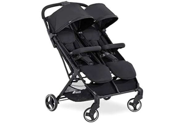 Hauck  Double Pushchair Swift X Duo / Lightweigt / One Handed Folding / Fully Reclining / Extra Large Shopping Basket / Compact Fold / Diverse Sun Canopies Separately Available / Black