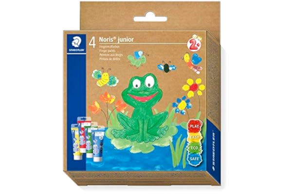 Staedtler STAEDTLER Fingermalfarbe Noris junior (intensive, lichtechte Farben, leicht mischbar, schnell trocknend, Anwendung auf Papier, Pappe, Holz und Glas/Fenster, Set mit 4 Farben), 8814