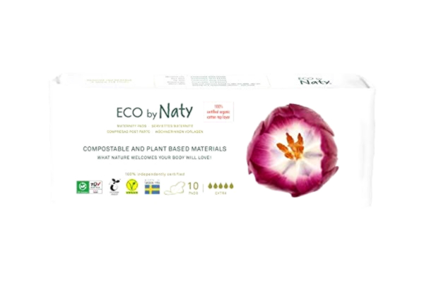 Naty Eco by Naty Förlossningsbindor för kvinnor - Graviditets- och postpartumsbindor för mödravård och återhämtning, absorberande bindor för läckageskydd (10 stycken)