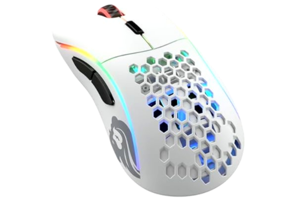 Glorious  Gaming Model D Wireless – gamingmus, superlätt, 69 g, laggfri 2,4 GHz-anslutning, upp till 71 timmars batteri, RGB, BAMF-sensor, ergonomisk, 6 knappar – Matt vit
