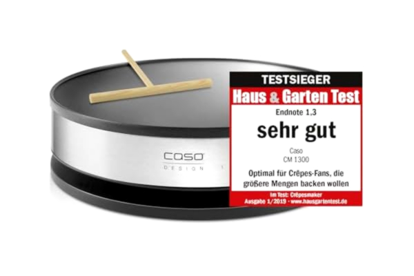 Caso Casco cm 1300 – Crêpes Maker, extra stor bakyta (⌀ 33 cm), högkvalitativ non-stick-beläggning, 8 graders värmenivåer, praktiskt skjutreglage, inkl. degfördelare och crêpes-vändare av trä