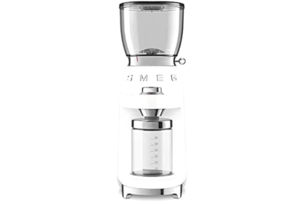 SMEG Smeg CGF01WHUK Coffee Grinder, Aluminium Construction, 50's Retro Style Aesthetic, 8 Programme Settings and 3 Grinding Grades, White