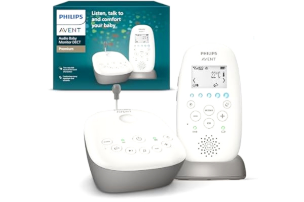 Philips  Avent DECT-ljudbabyvakt med stjärnprojicerande nattlampa, vaggvisor, tvåvägssamtalsfunktion, 330 m räckvidd och 24 tim trådlös användning, nattläge, modell SCD733/26