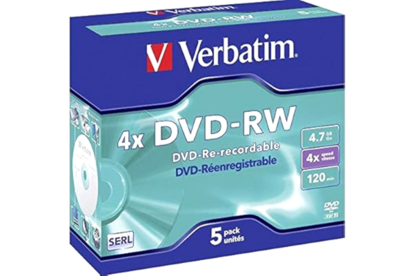 Verbatim ® DVD-RW, Jewelcase, återskrivbar, 4,7 GB, 120 min, 4 x (5 stycken), du får 1 förpackning med 5 stycken