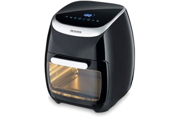 Severin SEVERIN Multi Hot Air Fryer med 11 liters kapacitet, varmluftsfritös med omfattande tillbehör, fettfri fritös med åtta automatiska program, 2000 W, svart/silver, FR 2446