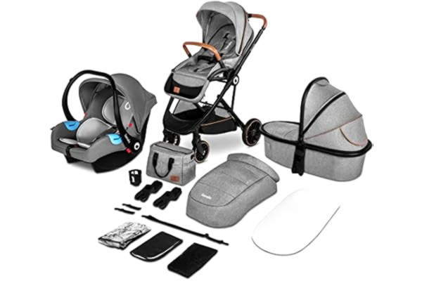 Lionelo LIONELO Riya 3 w 1, fotelik-nosidełko, gondola, wózek spacerowy, do 15 kg, montaż siedziska przodem i tyłem do kierunku jazdy, daszek XXL, bogaty zestaw dodatków