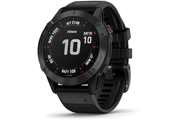 Garmin  fēnix 6 Pro, montre GPS multisport ultime, cartographie des caractéristiques, musique, surveillance de la cadence ajustée en fonction de la note et capteurs de pouls Ox, noir avec bracelet noir