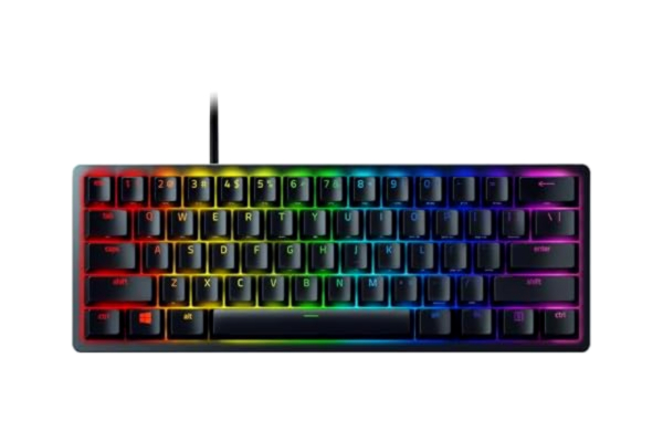Razer  Huntsman Mini (lila strömbrytare) – 60% kompakt speltangentbord (klicky optiska-mekaniska strömbrytare, Doubleshot PBT-tangenter, avtagbar USB-C-kabel) amerikansk layout | svart