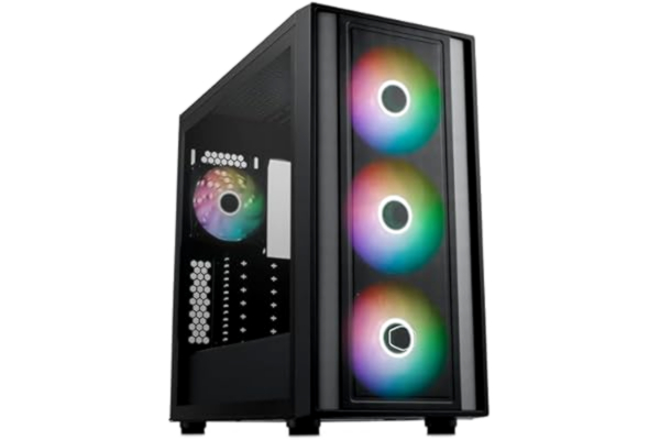 Cooler Master  MasterBox 600 Mid-Tower E-ATX Airflow Chassi - Stöder Back-Connect MB & 420mm Radiatorkylare, Förinstallerade 3 x 140mm & 1 x 120mm ARGB PWM Fläktar, USB 3.2 Gen 2x2 Type-C