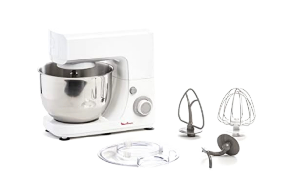 Moulinex  Keukenmachine, essentiële multifunctionele keukenmachine, 800 W, 6 snelheden, kom van roestvrij staal, 4,8 l, bakset, compact design, ivoorkleurig