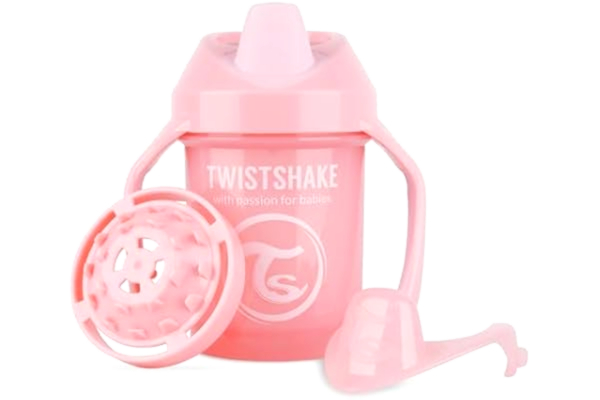 Twistshake  Mini Cup med Handtag och Mjuk Drickpip i Silikon 230ml, Träningskopp för Småbarn Förhindrar Läckage, Läckagesäke Dricka Kopp med Fruktblandare, 4+ Månader, BPA Fri, Pastellrosa