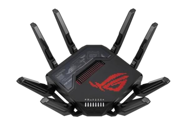 Asus ASUS ROG GT-BE98 - Wi-Fi 7-spelrouter - fyrfaldigt band - 25 Gb/s genomströmning - ny bandbredd 320 MHz och 4096-QAM, dubbel 10G-port, trippel spelaccelerator, gratis nätverkssäkerhet, AiMesh
