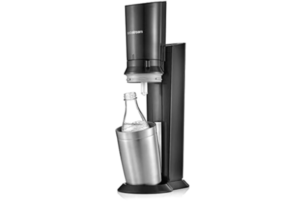 SodaStream  1016501494 Crystal 2.0 Bruiswatertoestel, Voor Het Bruisen Van Leidingwater, Met Vaatwasserbestendige Glazen Fles, Incl. 1 Glazen Karaf 0,6 L, Titanium/Zilver, 22 x 11 x 42 cm