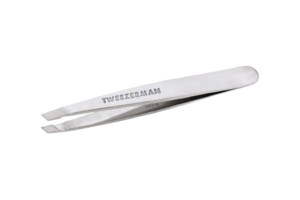 Tweezerman TWEEZERMAN Mini pincett (snedställda spetsar, ögonbrynspincett, professionell kvalitet, rostfritt stål), Silver