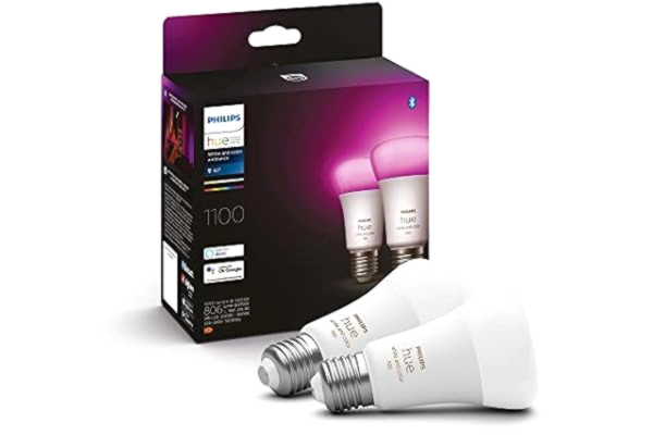 Philips  Hue White & Color Ambiance E27 9W Smart hem LED (2pack), dimbar ljus med full färg, för taklampor i sovrum, vardagsrum & kök, Bluetooth/Zigbee, röststyrning med Alexa, Google & Siri