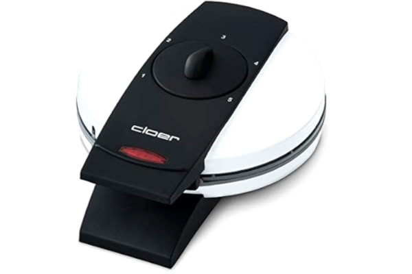 Cloer  261 Rånjärn för glassvåfflor, Våffeljärn, 800 W, Bakyta 14,5 cm Ø, non-stick beläggning, Steglöst valbar brunningsgrad med vridreglage, vit, metall