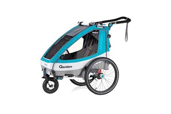 Qeridoo  Sportrex1 (2020/2021) Remorque de vélo pour enfant, 1 place, suspension - pétrole