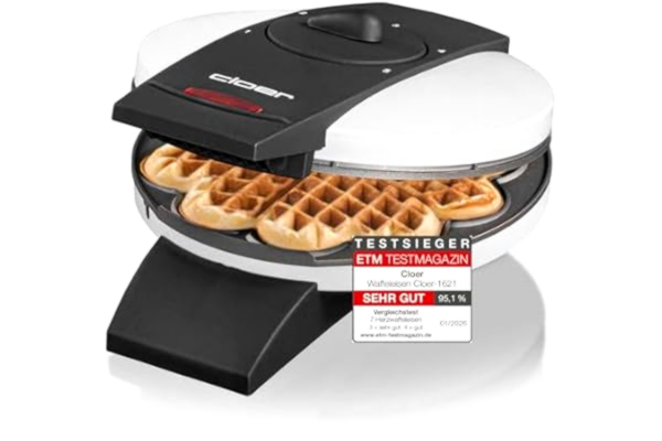 Cloer  1621 Våffeljärn för hjärtvåfflor, 930 W, Våfflad storlek 15,5 cm, steglöst inställbara bryningskontrollen, vit, metall