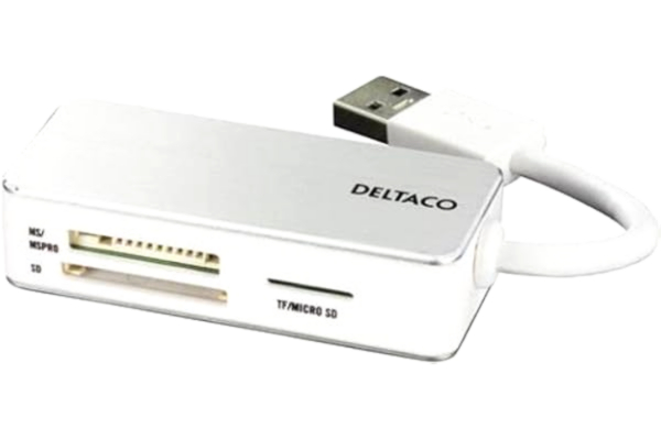 Deltaco  USB 3.1 Minneskortläsare - Vit/Silver