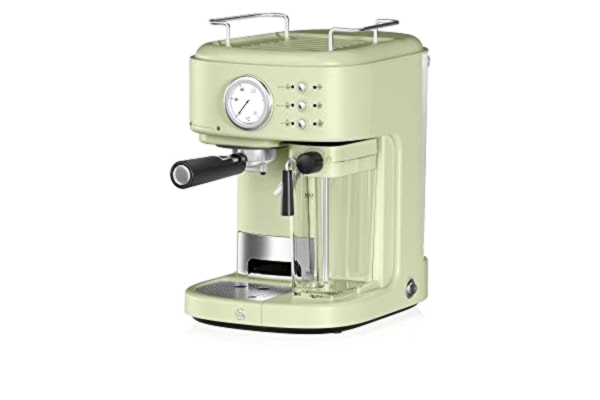 Swan  Retro One Touch Espresso Machine, Green, 15 Bars of Pressure, Milk Frothing Steamer, 1.7L Tank, Retro style, SK22150GN, Espresso Maker
