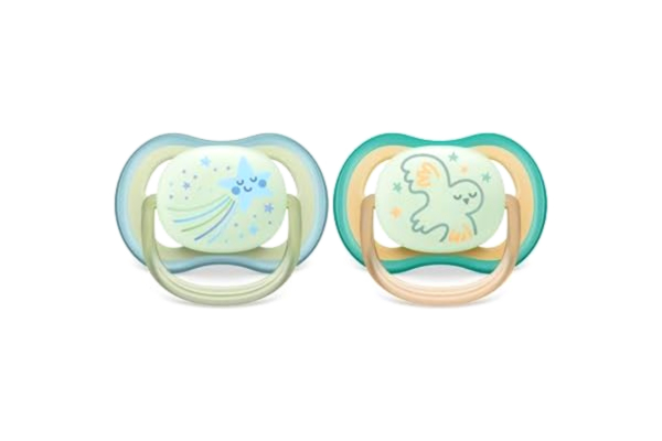 Philips  Avent ultra air-napp – 2 lätta nappar som andas och lyser i mörkret för barn 0–6 månader, BPA-fri med steriliserande bärfodral (modell SCF376/18)