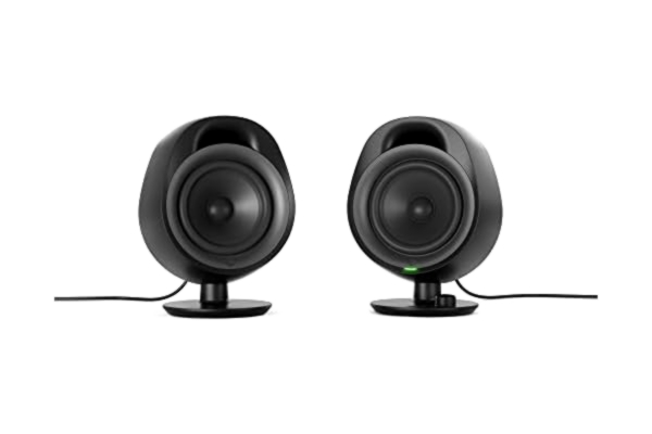 SteelSeries  Arena 3 - Full-Range 2.0 Gaming-högtalare – Immersivt ljud – Kontroller på högtalarna – 4" högtalarelement – Kabel och Bluetooth – 3,5 mm Aux – PC, Mac, Mobil – Justerbart stativ, Svart