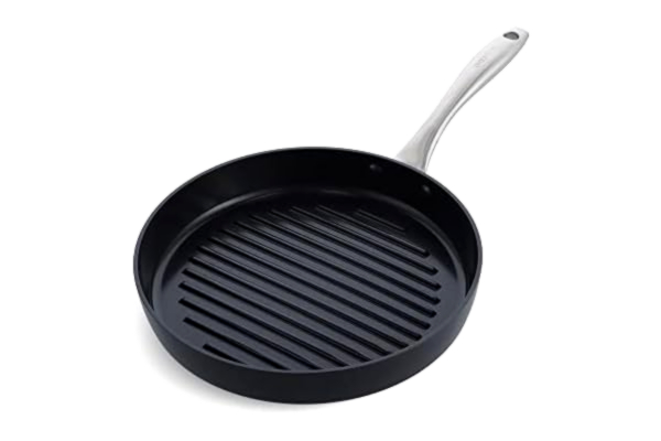 GreenPan  Lima Midnatt hård anodiserad hälsosam keramisk non-stick 28 cm rund grillpanna, PFAS-fri, induktionslämplig, ugnssäker, svart