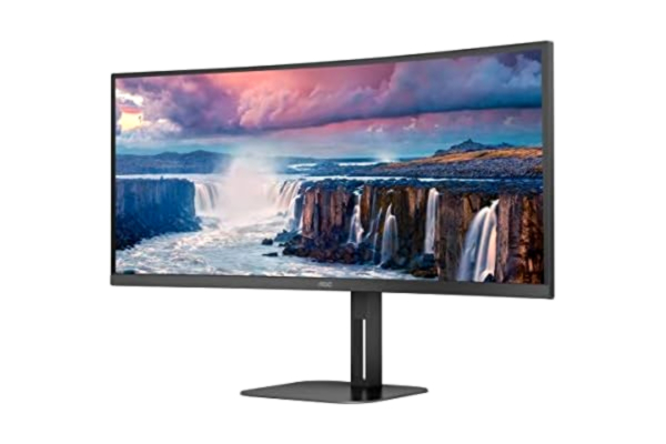AOC  V5 CU34V5C - LED-skærm - kurvet - 34 - 3440 x 1440 WQHD @ 100 Hz - VA - 300 cd/m² - 3000:1 - 1 ms - HDMI, DisplayPort, USB-C - højtalere - Sort