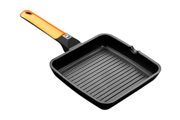 BRA  Efficient Orange - Poêle Gril, 28 cm, Fonte d’Aluminium avec Revêtement Antiadhésif Teflon Platinum Plus sans PFOA, Compatible Tous Feux Dont Induction