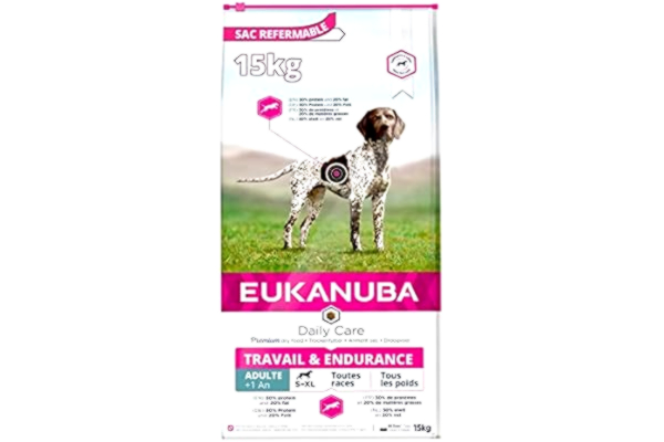 Eukanuba  Daily Care Working & Endurance torrfoder för hundar med högt energibehov (brukshundar, dräktiga och digivande tikar), hundfoder med högt protein- och fettinnehåll, 15 kg