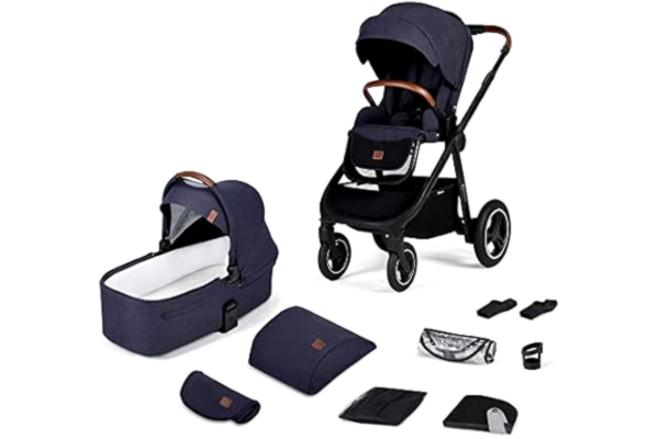 KinderKraft Kinderkraft EVERYDAY Poussette Combinée 2 en 1 jusqu'à 27 kg, Nacelle XL et matelas, imperméable avec filtre UPF50+, 4 Grandes roues amorties, Bleu