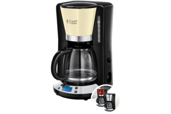 Russell Hobbs  kaffebryggare, programmerbar timer, 1.25l glaskanna, 10 koppar, varmhållningsfunktion, automatisk avstängning, filterkaffe, 1100W, cremevit, Colors Plus 24033-56