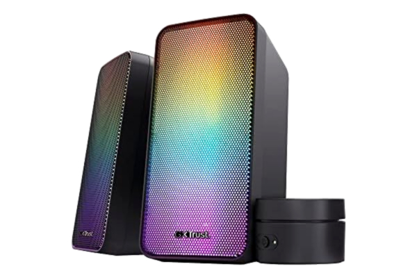 Trust  Gaming GXT 611 Wezz PC Speakers 2.0 with RGB Lighting, 12W (6W RMS), LED Lights, Volume Control, AUX and USB Cable, Stereo Computer Speakers for Gaming Setup, Desktop, Laptop - Black