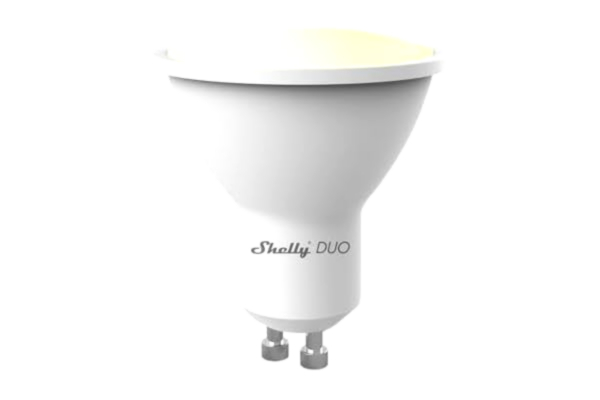Shelly  Duo GU10 Vit - Wi-Fi ansluten glödlampa, 5 W 100-240 V~, 400 lm, Dimbar, 2700 K – 6500 K, Röststyrning, Energibesparing