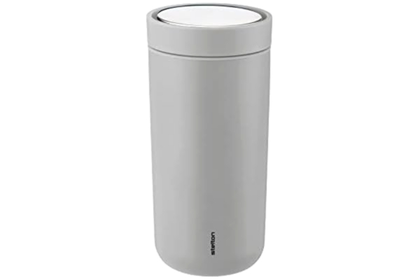 Stelton  To-Go Click – termoskopp, dubbelväggig vakuumflaska – rostfri, läckagesäker kaffekopp/temugg med smart klicklock – varma och kalla drycker – 0,4 liter, mjukt ljusgrå