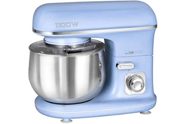 Clatronic  KM 3711 Rock'n'Retro kneedmachine incl. transparant spatdeksel met navulopening, 1100 watt, 5 liter, draaibare multifunctionele arm, blauw