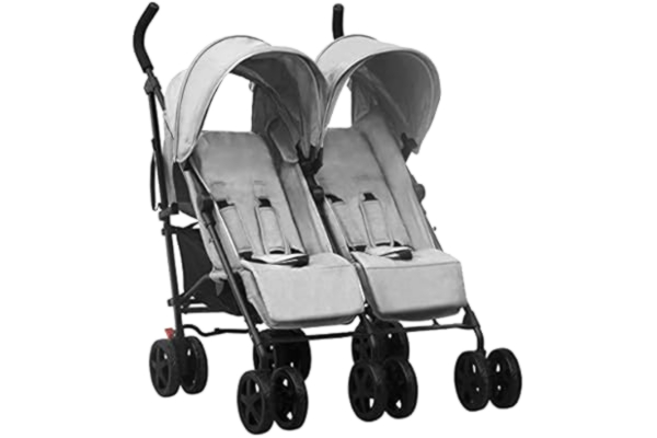 vidaXL  Dubbele kinderwagen, lichtgrijs, van staal