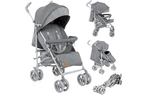 Lionelo LIONELO Irma opvouwbare wandelwagen, ultralichte constructie 7kg, voor kinderen tot 15 kg, rugleuningverstelling, verstelbare handgreep, 5-punts veiligheidsgordels, snel inklapsysteem, geveerde wiele (Grijs en donkergrijs)