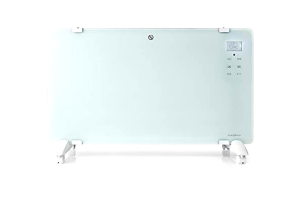 Nedis SmartLife Konvektionsvärmare – Wi-Fi – lämplig för badrum – glasbeklädnad – 2 000 W – 2 värmeinställningar – LED – 15–35 °C – justerbar termostat – vit