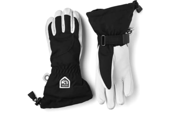 Hestra  Extra varma skidhandskar för kvinnor: Heli läder vinter kallt väder puderhandskar, svart/benvit, 8