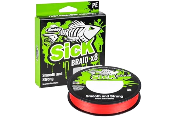Berkley  Sick Flaid – 8 strängar flätad fiskelina, superslät 8 bärare multifilament PE fläta rovdjur fiskelina 150/300 m för sötvatten och saltvatten havsfiske, unisex, röd
