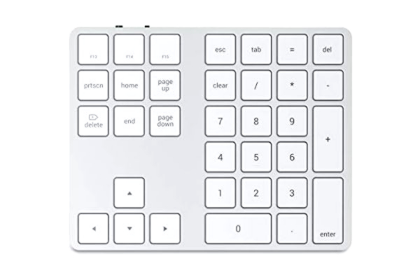 Satechi  Numeriskt Bluetooth-tangentbord – Slimmat & Uppladdningsbart Numeriskt Tangentbord med 34 Tangenter – Passar 2022 MacBook Pro/Air M2, 2021 iPad Pro M1, iMac/iMac Pro, Mac Mini (Silver)
