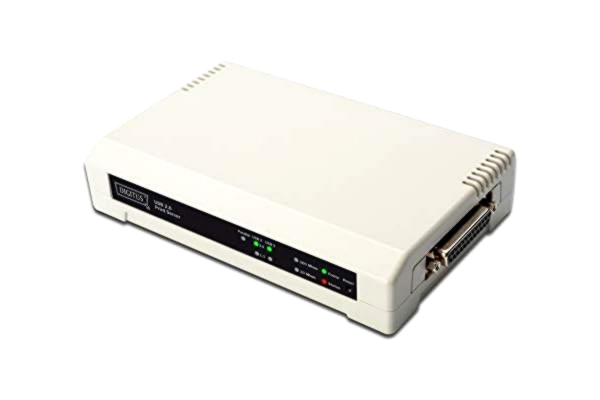 Digitus DIGITUS 2+1 Port Printserver, 1x RJ45, 2x USB A, 1x DB-36-pin male, USB 2.0, Fast Ethernet 100 Mbit/s, Grå