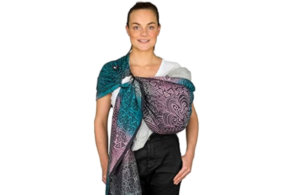 Hoppediz  Echarpe porte-bébé dès la naissance 100% coton biologique Motif Jaipur Noir