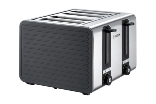 Bosch  Brödrost - 1800W, Rostfritt stål, 4 galler och upptiningsfunktion, Steglös inställning för rostningsgrad och sensor för jämn rostning, Avtagbar smulbricka, grå