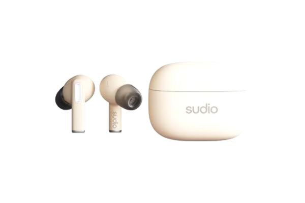 Sudio  A1Pro Sand, In-Ear-hörlurar med Bluetooth, beröringskontroll med kompakt trådlös laddningsdocka, IPX4 skyddad, aktiv brusreducering, med integrerad mikrofon, premium kristallljud