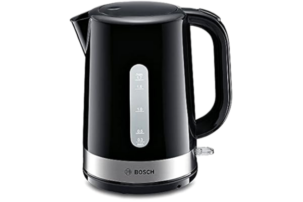 Bosch  Hausgeräte TWK7403 DesignLine Czajnik Elektryczny, Stal Nierdzewna, 2200 W, 1,7 L, Czarny/Srebrny