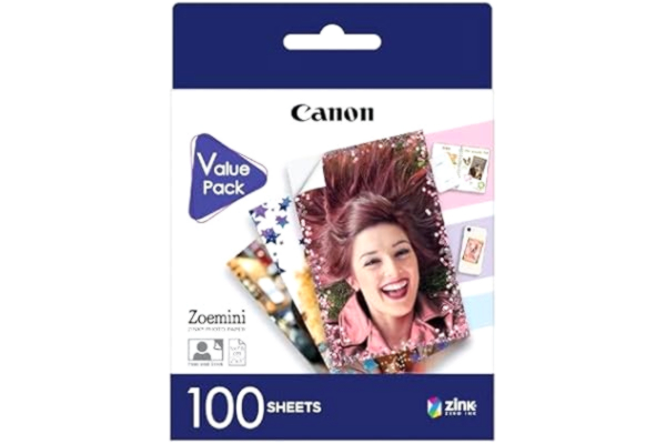 Canon  Zink™ fotopapper – självhäftande 5 x 7,6 cm (2 x 3 tum) fotopapper (100 ark) – tryck mobiltelefonfoton för personliga klistermärken